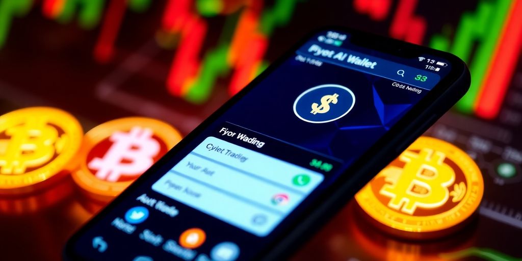 Smartphone displaying digital wallet with cryptocurrency symbols.