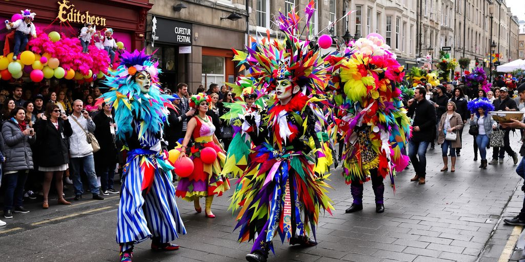 Crowds enjoying street performers at Edinburgh Fringe.