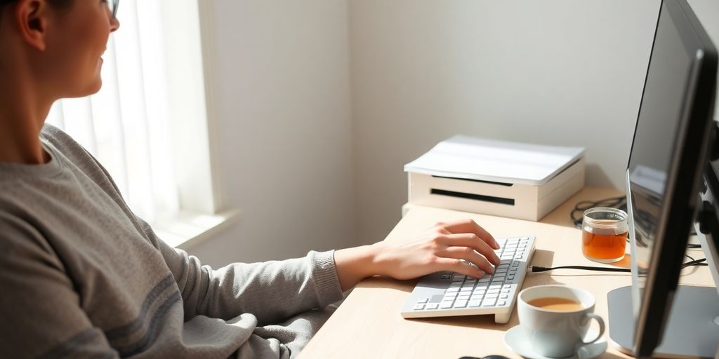 Person typing calmly at a computer