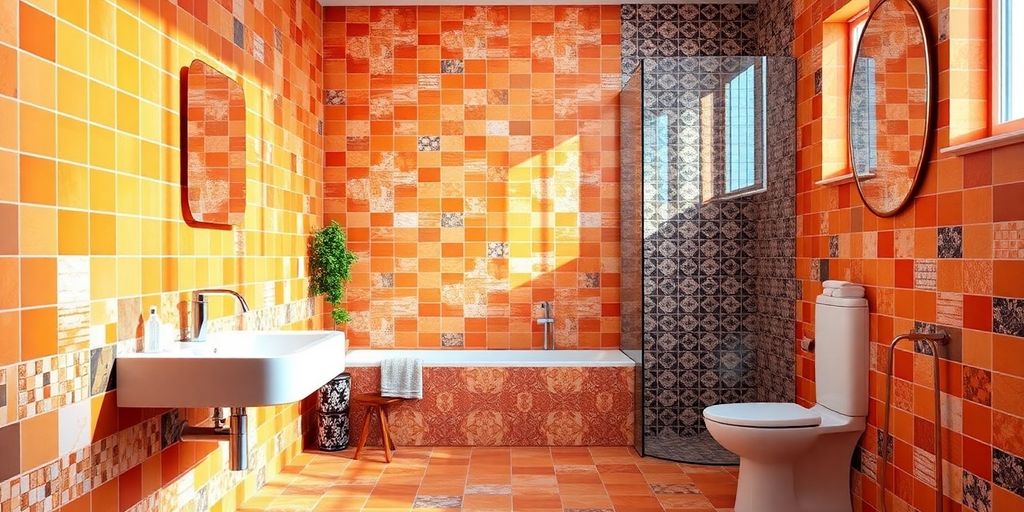 Colorful bathroom tiles in various styles and patterns.