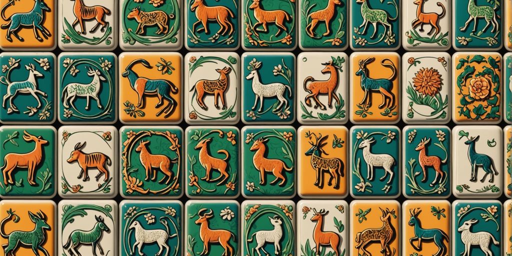 Colorful Mahjong animal tiles in an artistic pattern