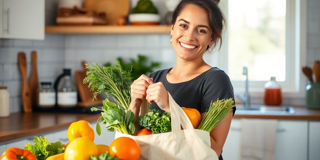 Australian couple happily shopping for affordable groceries.