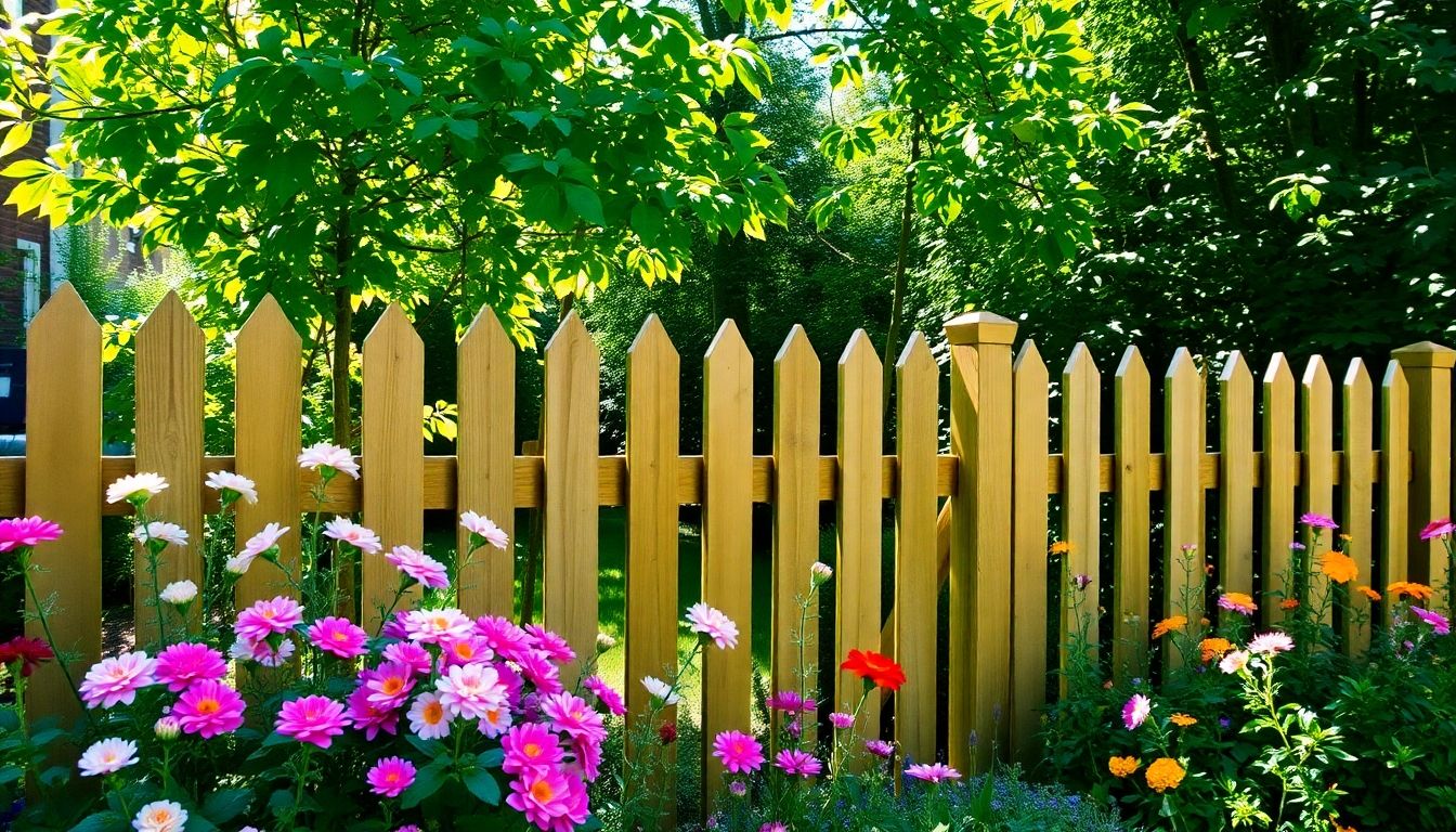 Wooden garden fence with flowers and greenery in London.