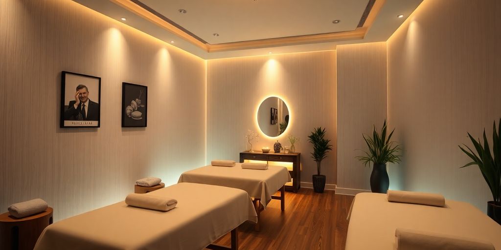 Istanbul'da erkek masaj salonunun huzurlu iç mekanı.