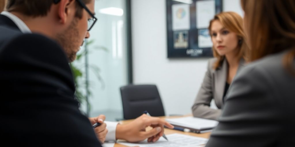 Person consulting with a car accident lawyer in office.