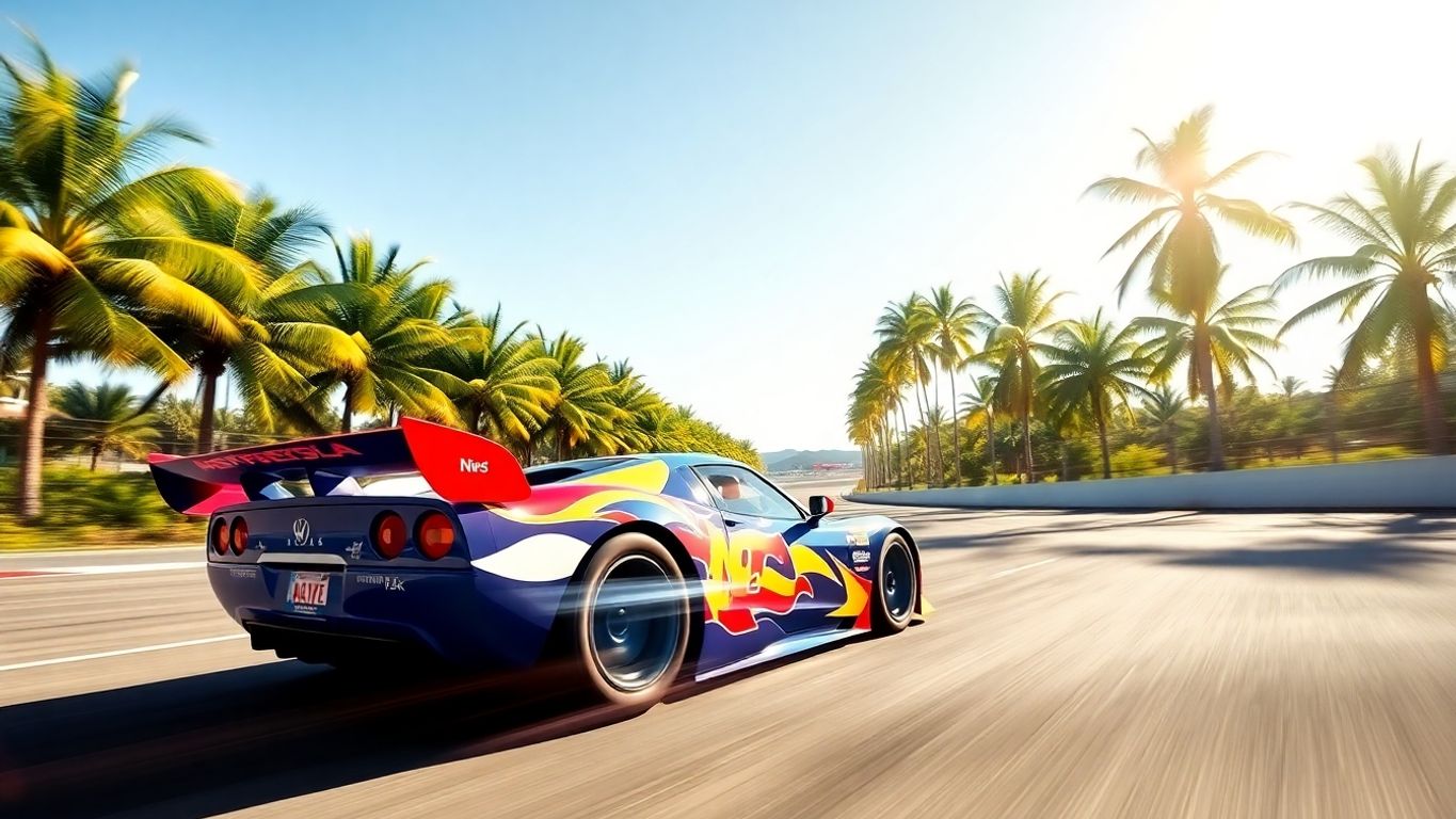 Race car speeding on track.