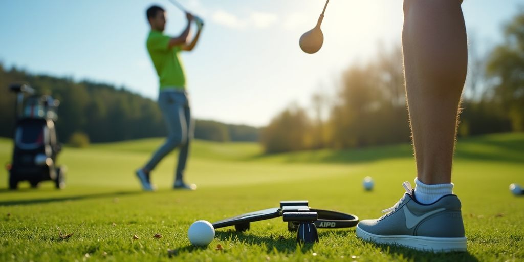 Golfer using technology for training on the course.