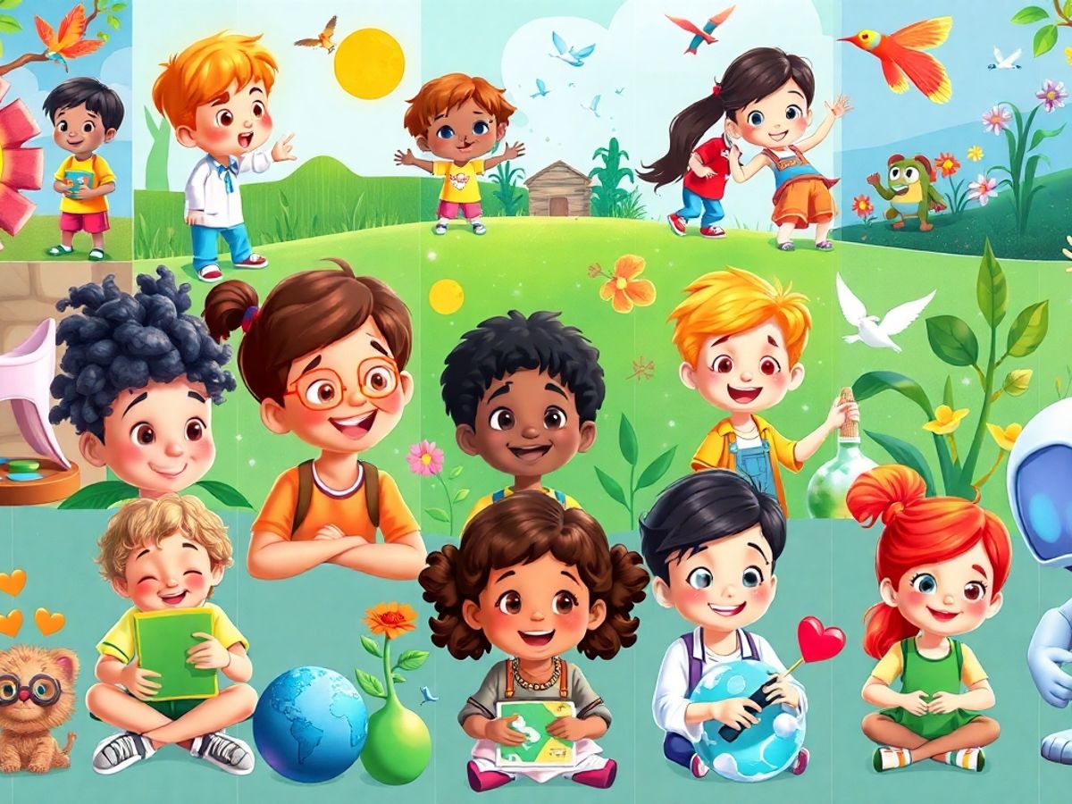 Colaj de personaje animat educativ.