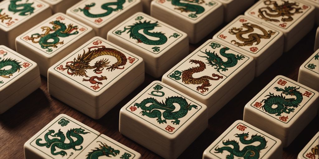 Mahjong tiles with Winds and Dragons designs