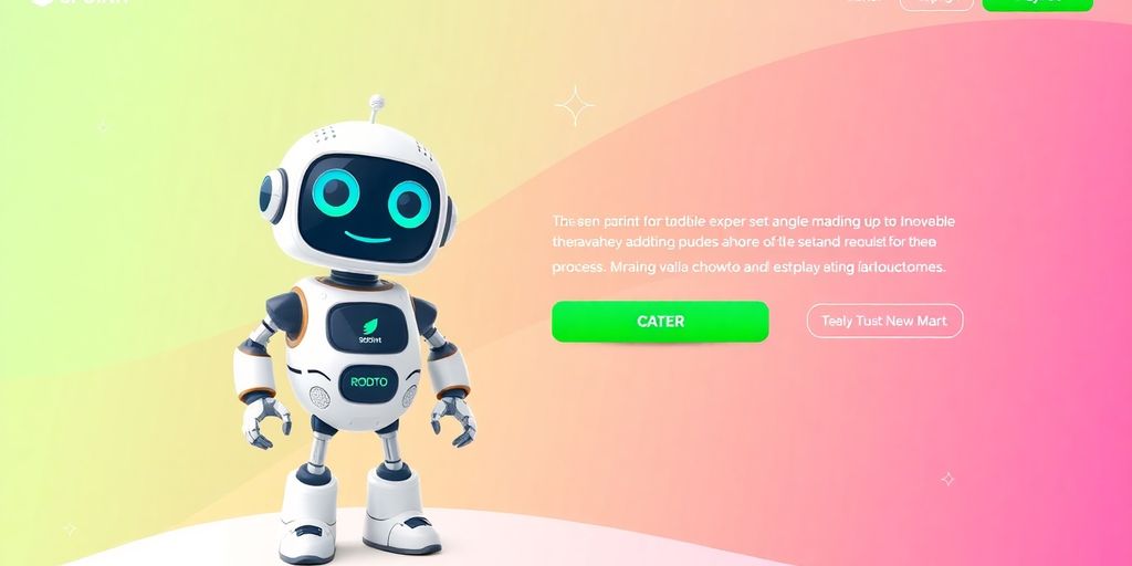 Stylized illustration of a friendly robot assisting a person with trading.