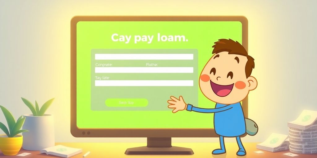 Cartoon character applying for online payday loan.