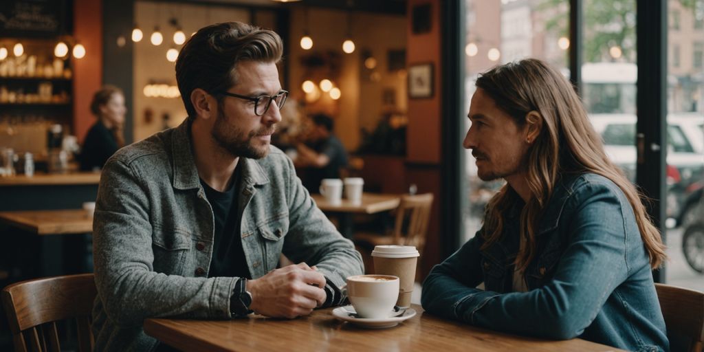 Couple talking about relationship boundaries in a cafe