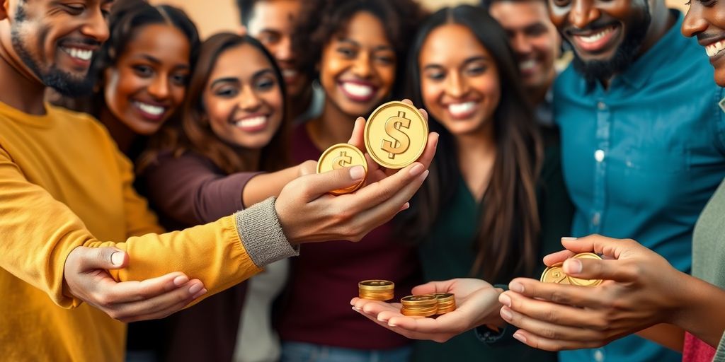 Família recebendo dinheiro em mãos