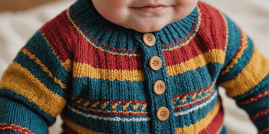 Baby in handmade knitted sweater