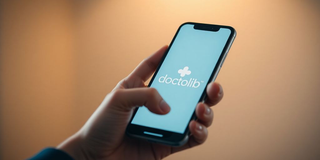 Main tenant smartphone avec logo Doctolib