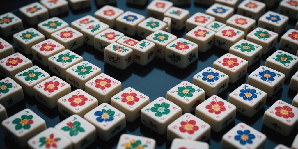 Heart-shaped mahjong tiles with intricate tattoo designs.