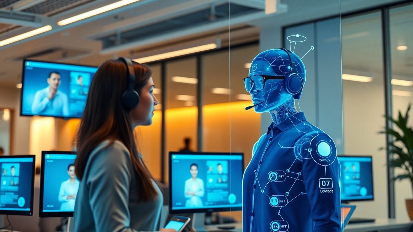 Office agent interacting with a digital assistant hologram