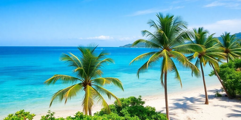 Tropical beach scene in Samui, Thailand.