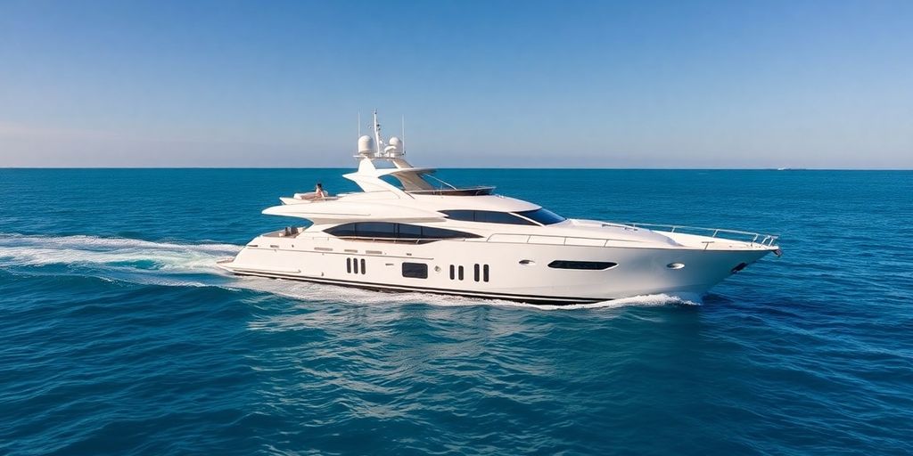 Diamond Yacht sailing smoothly on blue ocean.