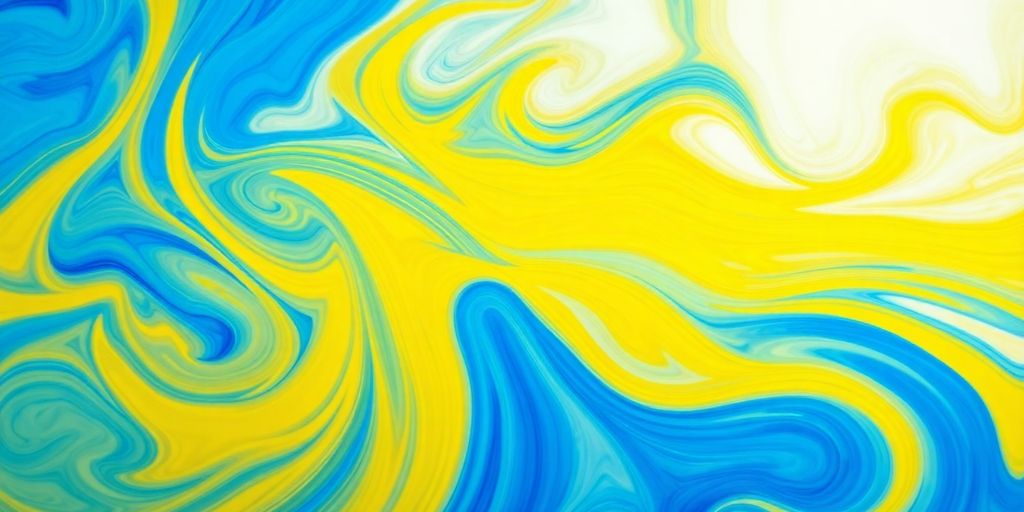 Vibrant abstract swirls of blue and yellow.