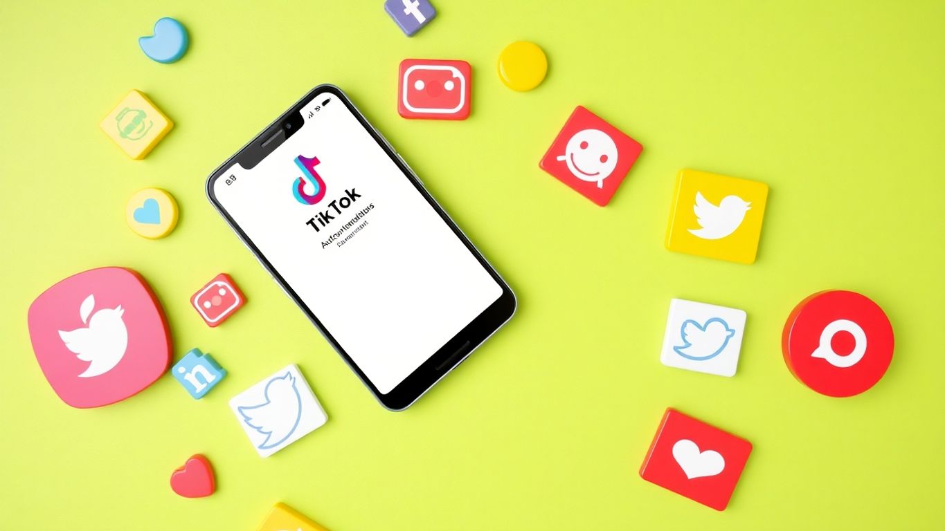 Smartphone with TikTok app and social media icons.