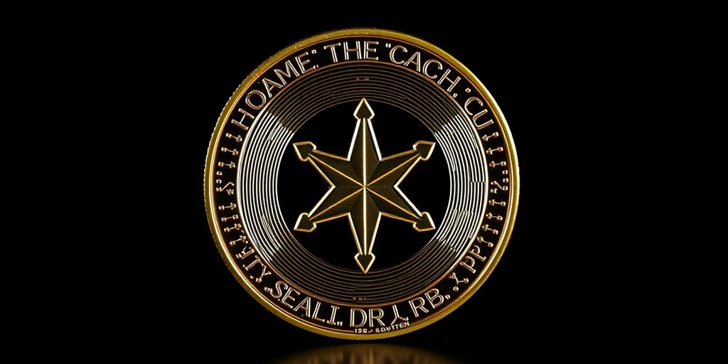 Close-up of Cardano coin on dark background.