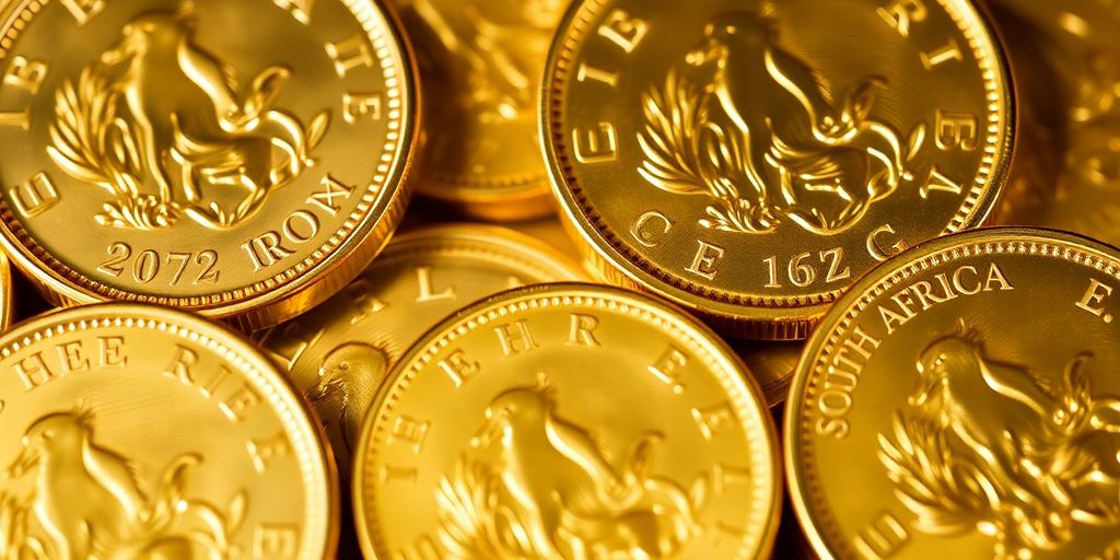 Différentes tailles de pièces Krugerrand en or.