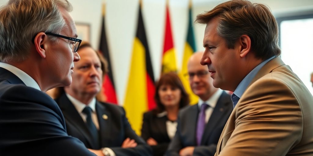 Politiciens belges en discussion, ambiance de coalition.