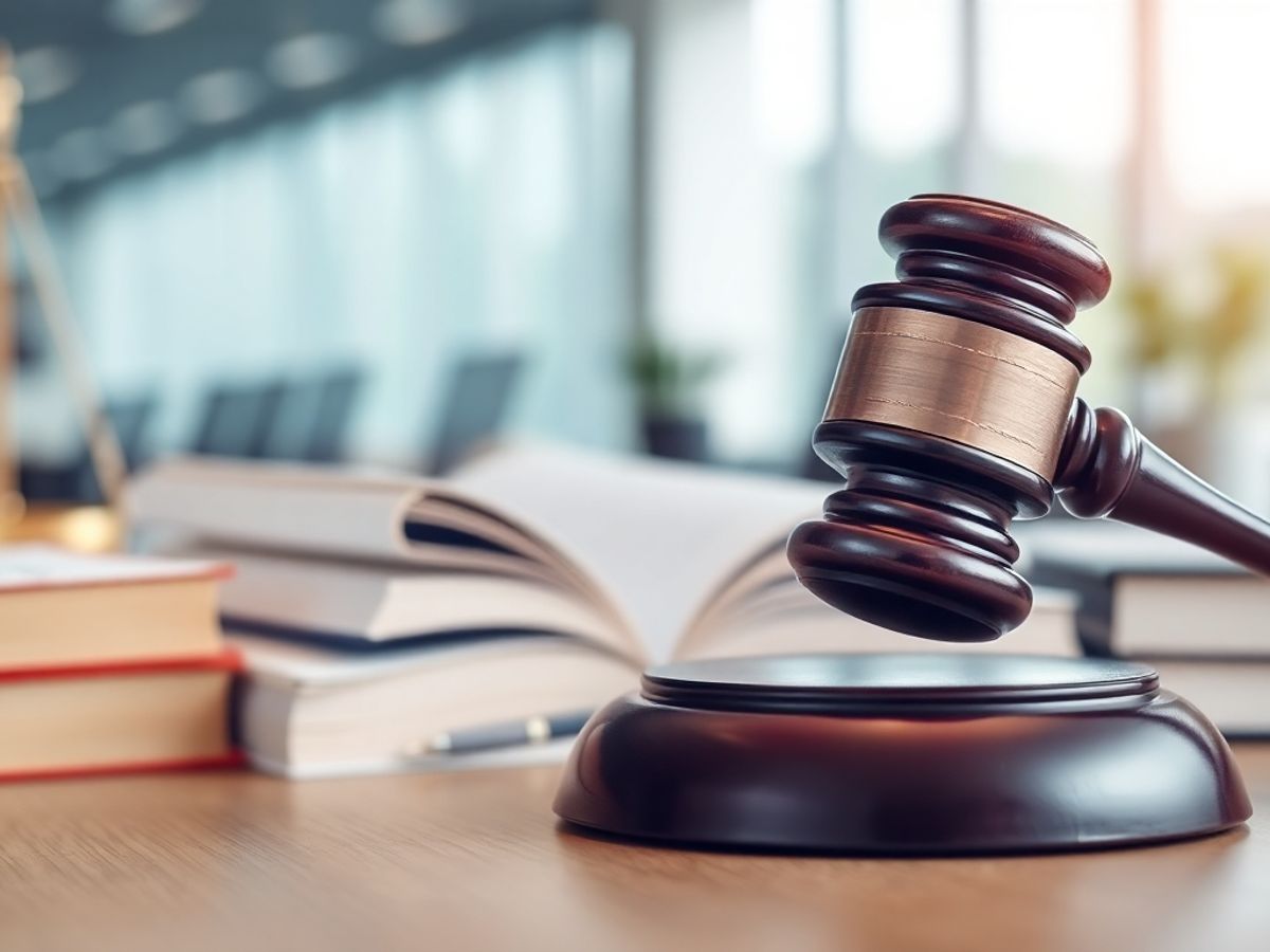Imagine cu un ciocan judecătoresc și cărți de drept.