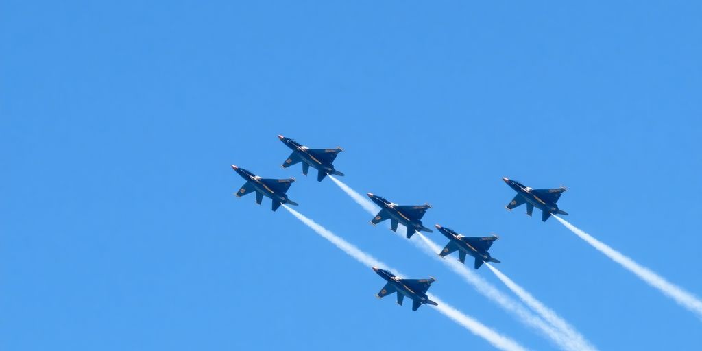 Military jets performing aerial maneuvers during a graduation.