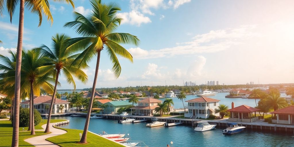 Vibrant Broward County real estate scene with palm trees.