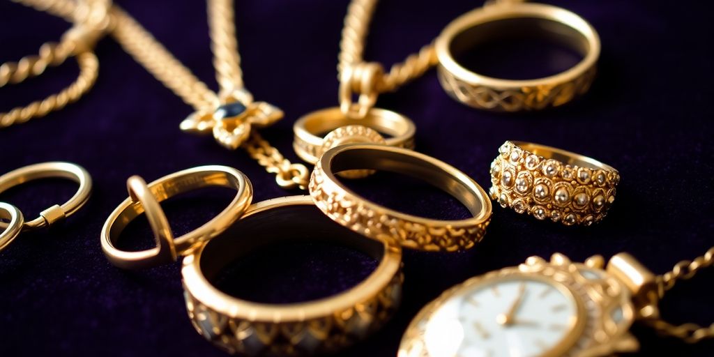 Bijoux en or sur fond velours.