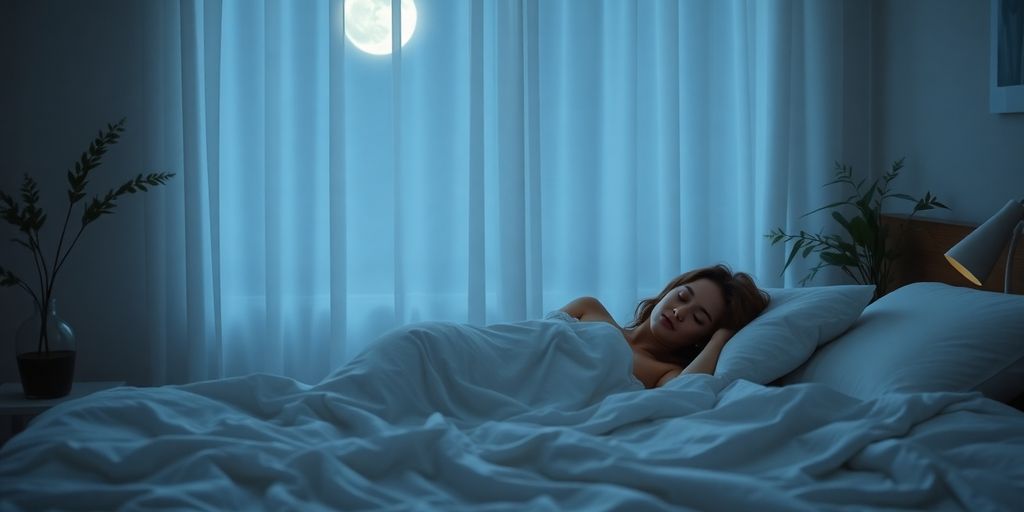 Serene bedroom scene with moonlight and peaceful sleeper.