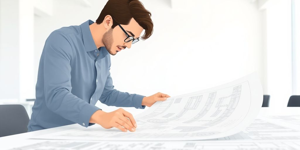 Project associate working on a blueprint