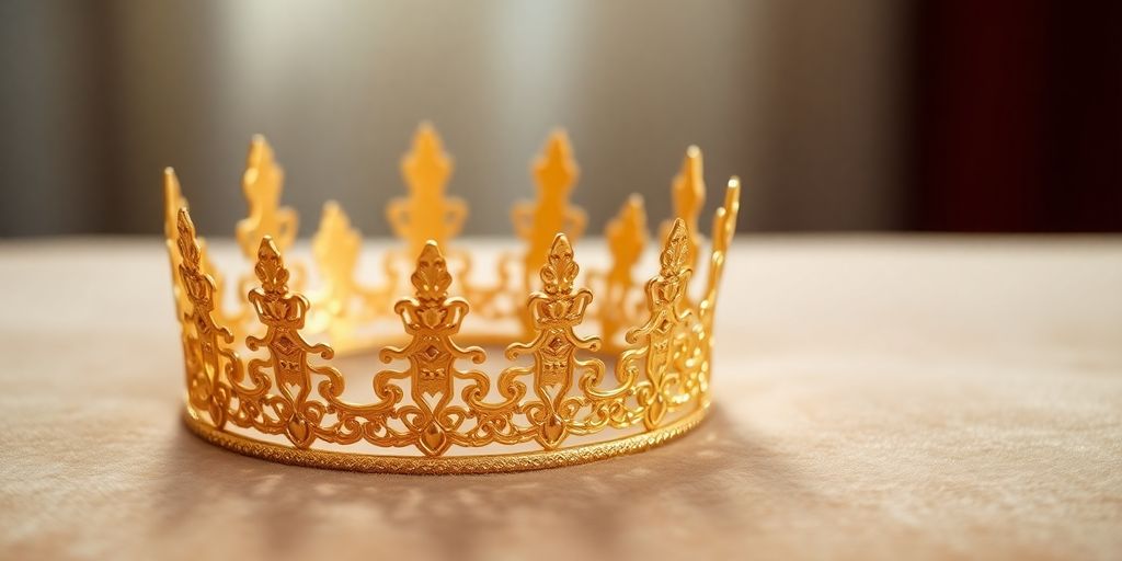 Couronne en or luxueuse sur un coussin en velours.