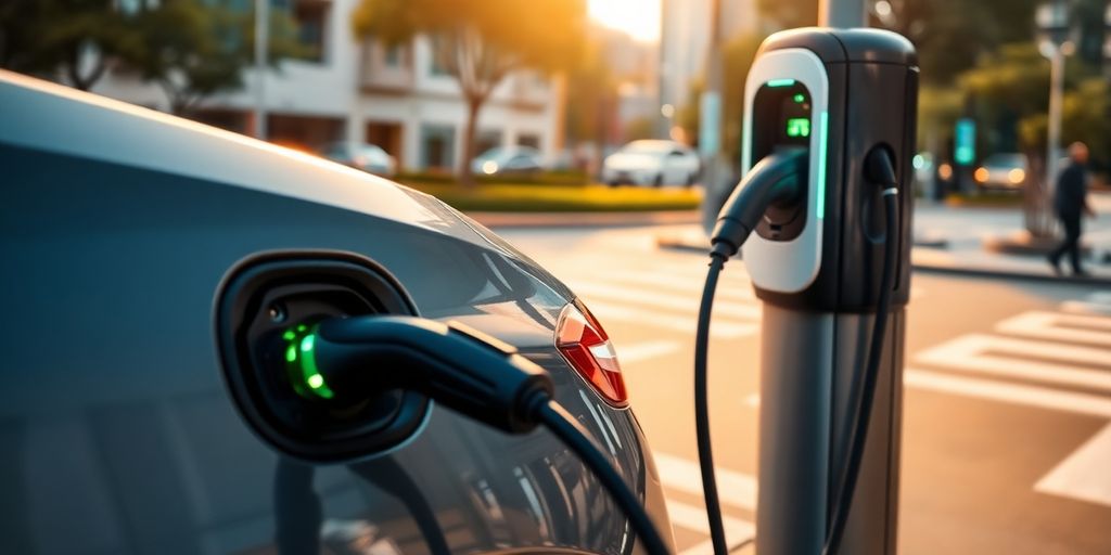 Modern EV charging station in an urban setting.