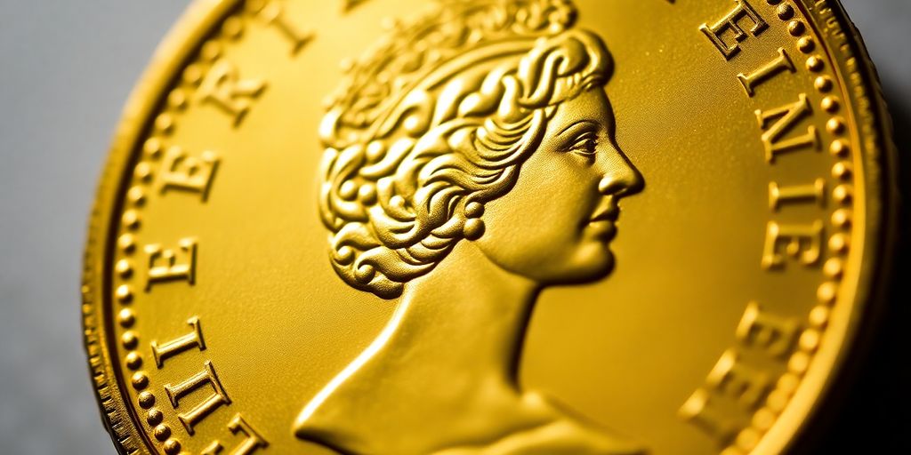 Une pièce d'or Souverain Élisabeth II détaillée.