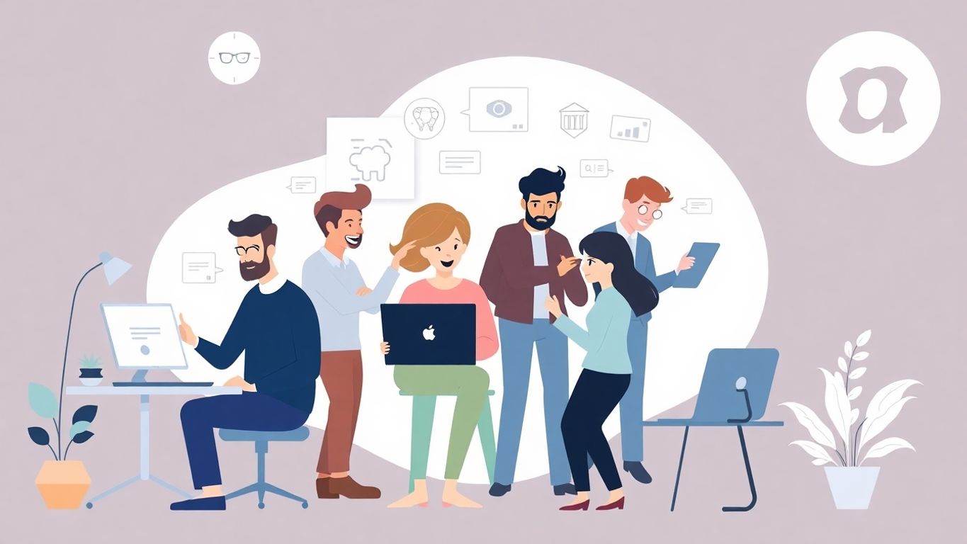 Moderne illustrasjon av designere som samarbeider.