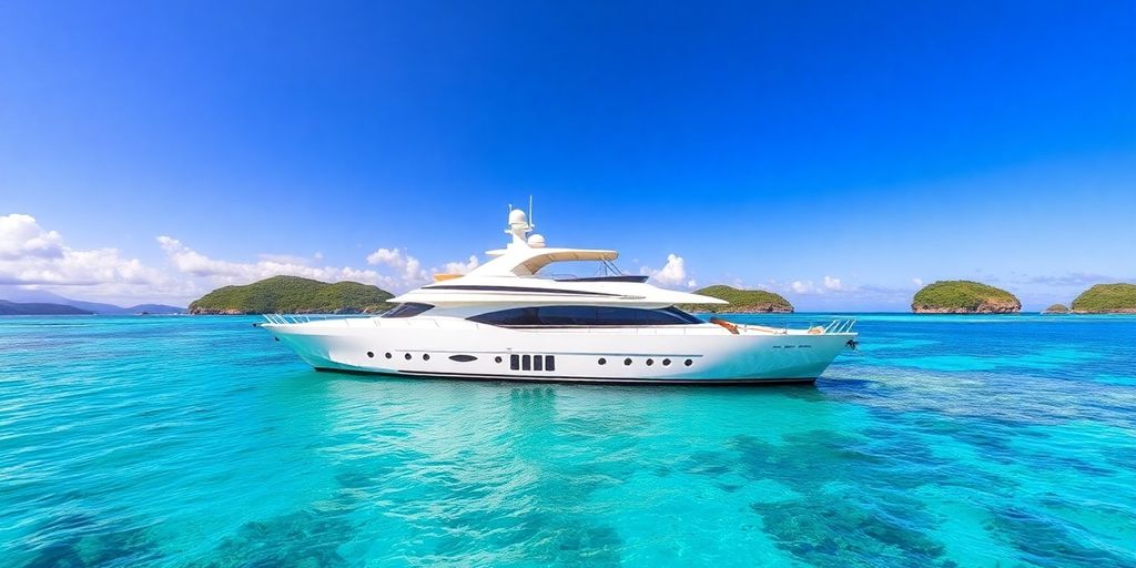 Luxury yacht in scenic Raja Ampat waters.