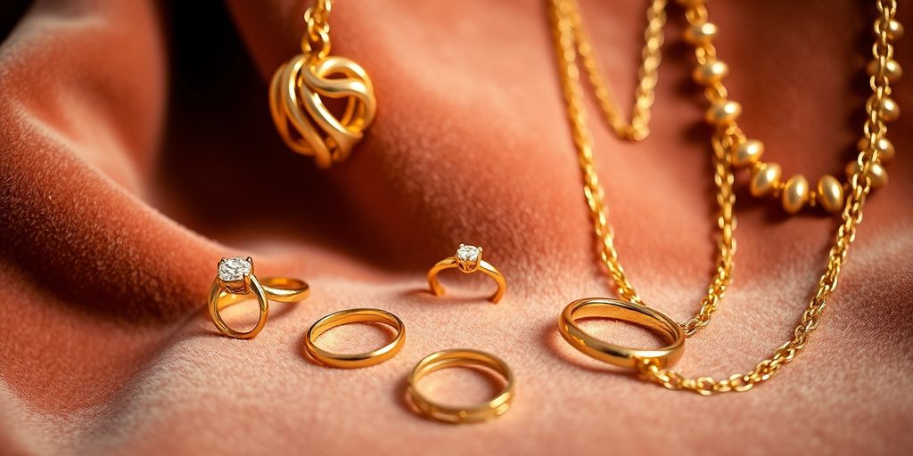 Bijoux en or élégants sur fond en velours.