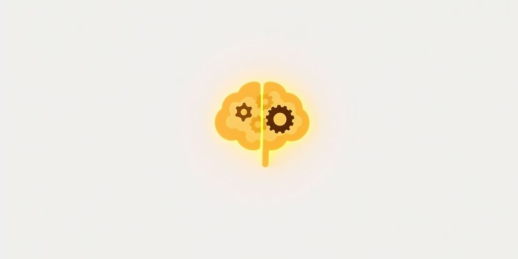 AI brain with gears, simple white background.