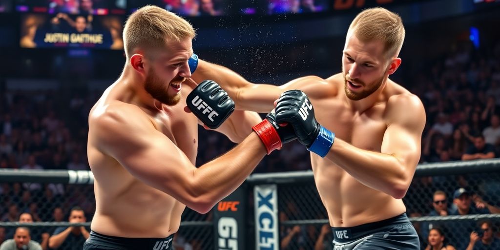 Justin Gaethje in action during an MMA fight.