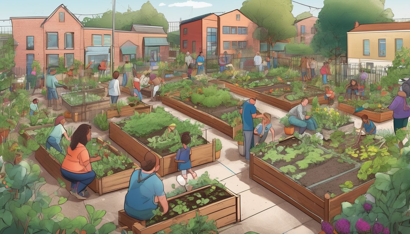 community garden with people learning and gardening together