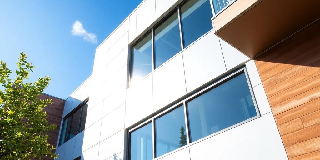 Modern building with PU sandwich panels on the facade.