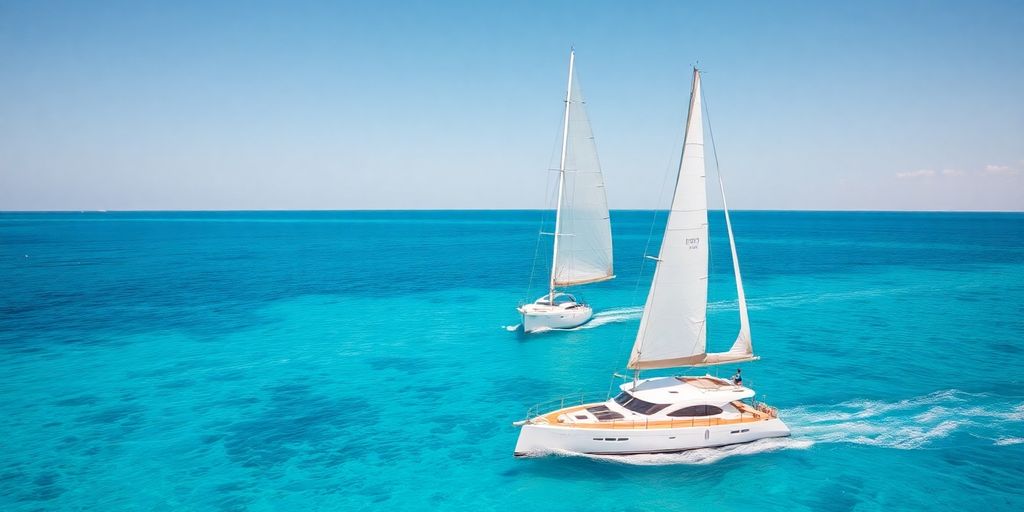 Sailing yacht on turquoise water under sunny skies.