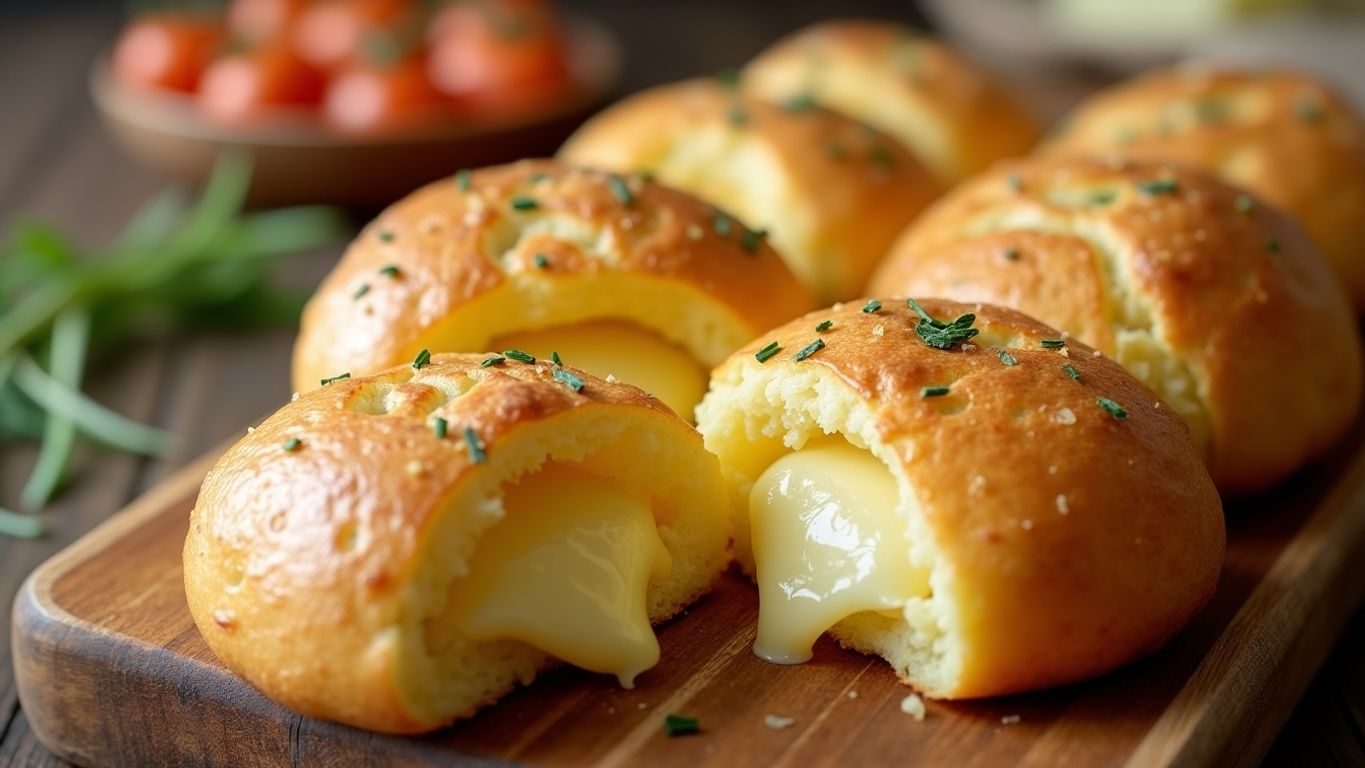 Pão de batata recheado com queijo e ervas.