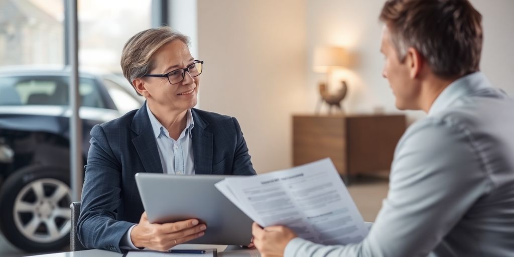 Insurance agent assisting customer with car accident claims.