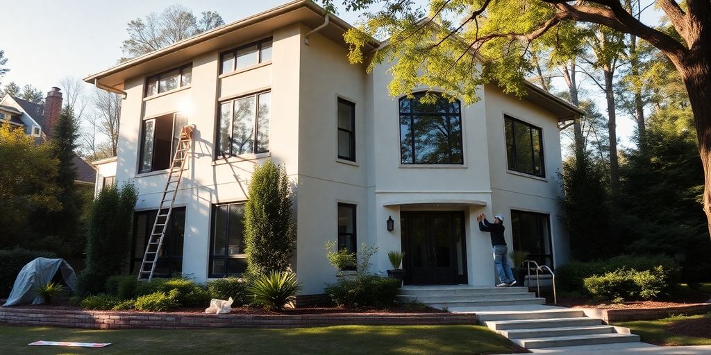 Buckhead house undergoing renovation with contractors.