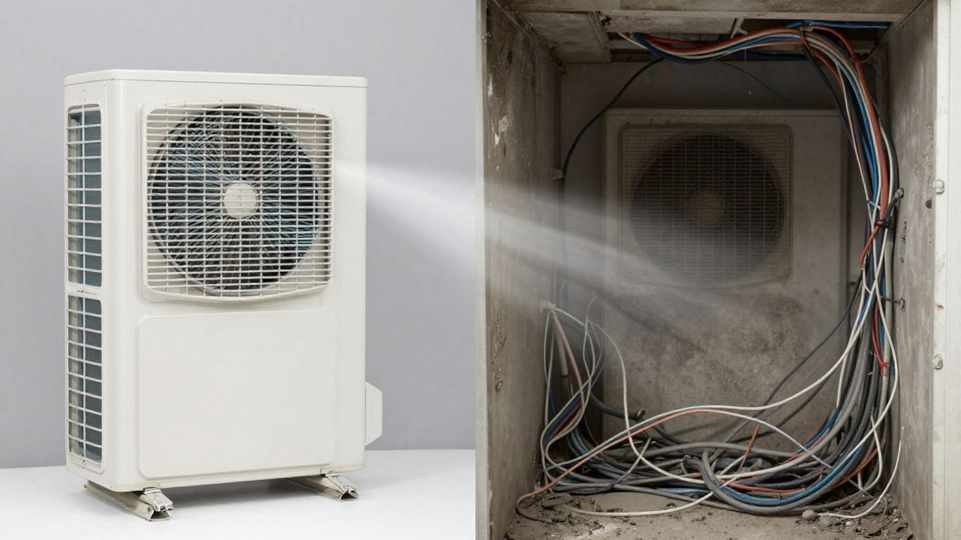 Monobloc air conditioner with hidden problems and energy waste.