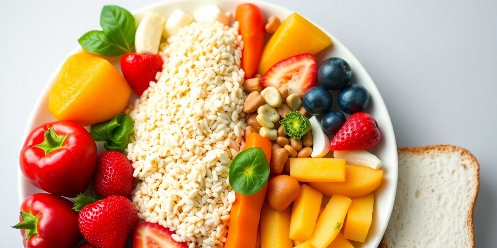 Colorful foods for blood sugar control on a plate.